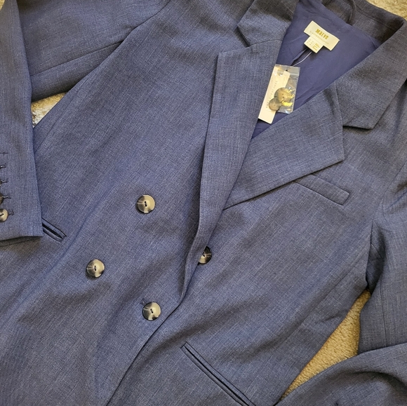 Anthropology MauveNavy double breasted button blazer welt pockets Size 10 - Picture 15 of 16